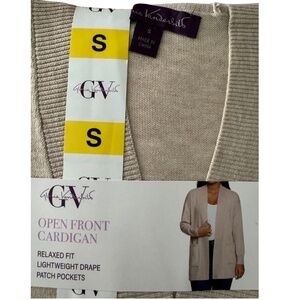 Gloria Vanderbilt Biege Oatmeal Open Front Cardigan Sweater with Pockets
